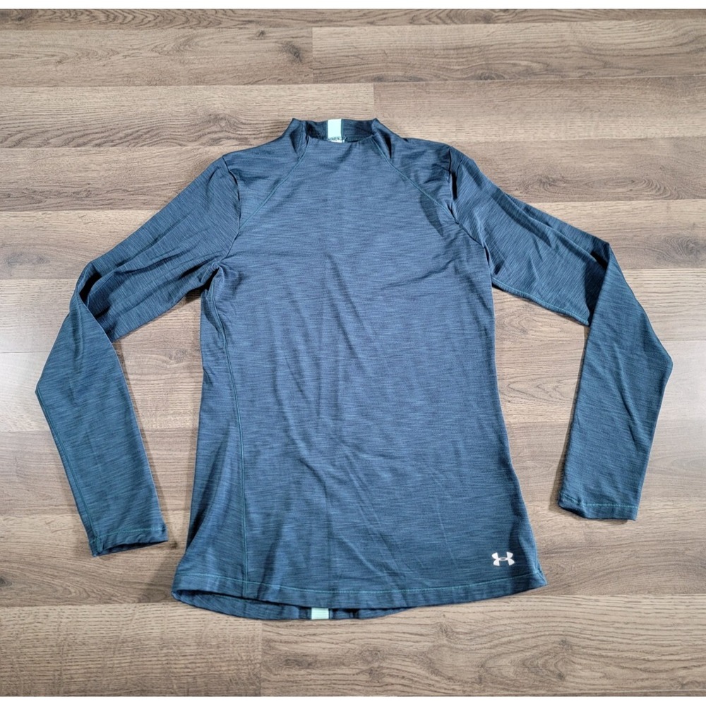 Under Armour Shirt Womens Small Teal Fitted Long Sleeve Cold Gear Mock Neck